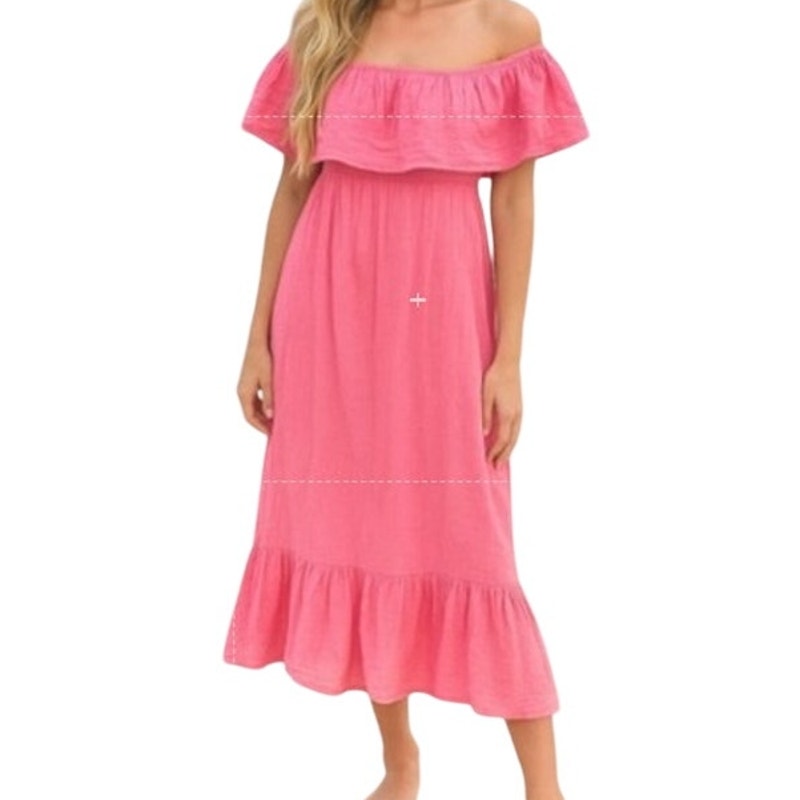 Anaak Collection Nwt Coral Pink Off The Shoulder Midi Dress Gauze Cotton Size Xs